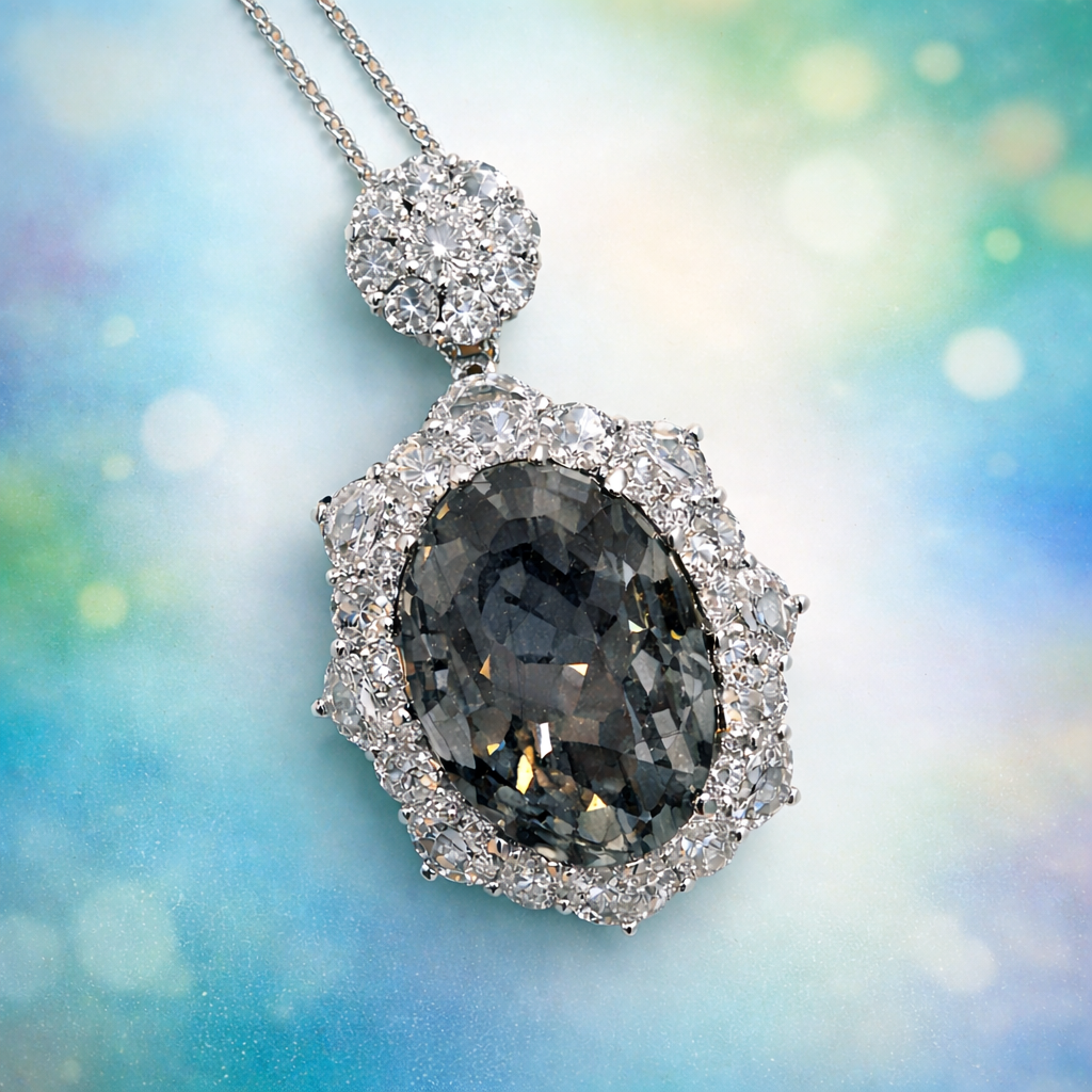 Black Classic Oval Floral Silver Plated CZ Copper Pendant Chain Bulk