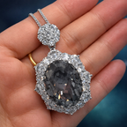 Black Classic Oval Floral Silver Plated CZ Copper Pendant Chain Bulk