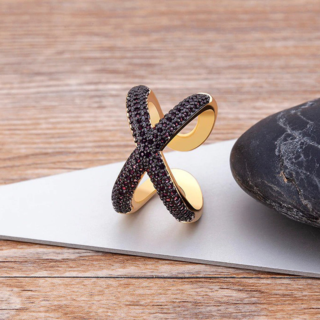 Stylish Cross Black Spinal Gold Adjustable Band Ring Gift Bulk