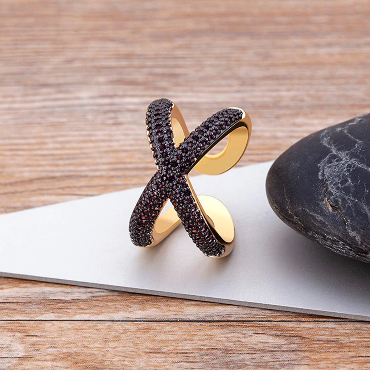 Stylish Cross Black Spinal Gold Adjustable Band Ring Gift Bulk