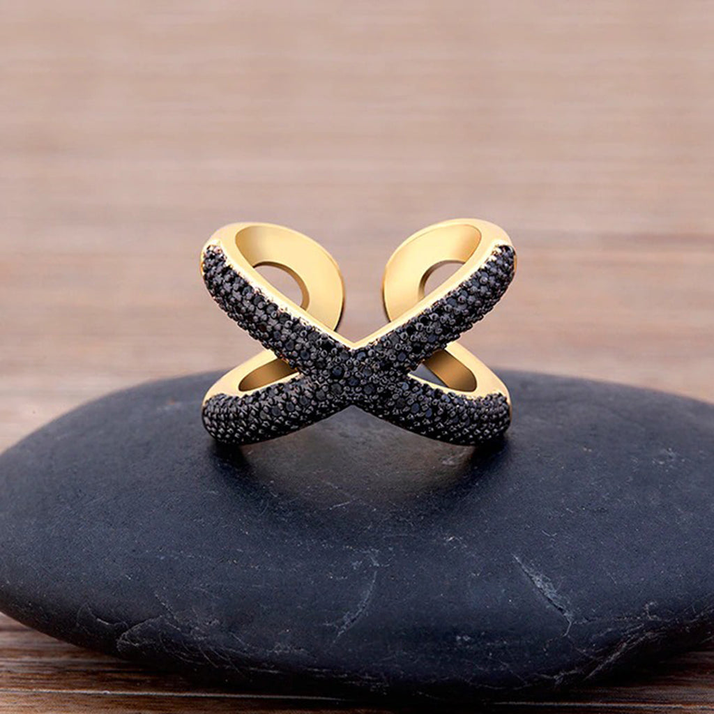 Stylish Cross Black Spinal Gold Adjustable Band Ring Gift Bulk