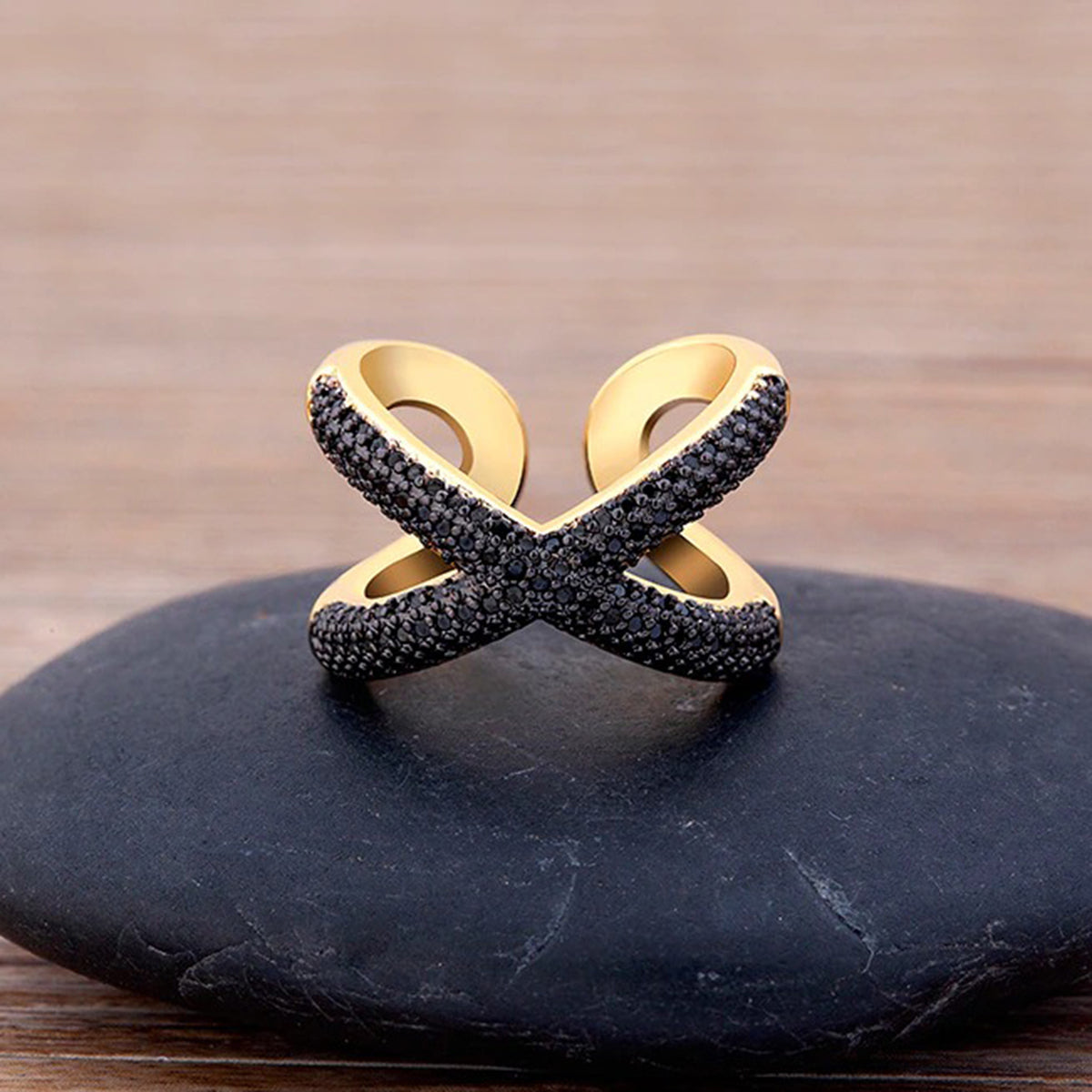 Stylish Cross Black Spinal Gold Adjustable Band Ring Gift Bulk