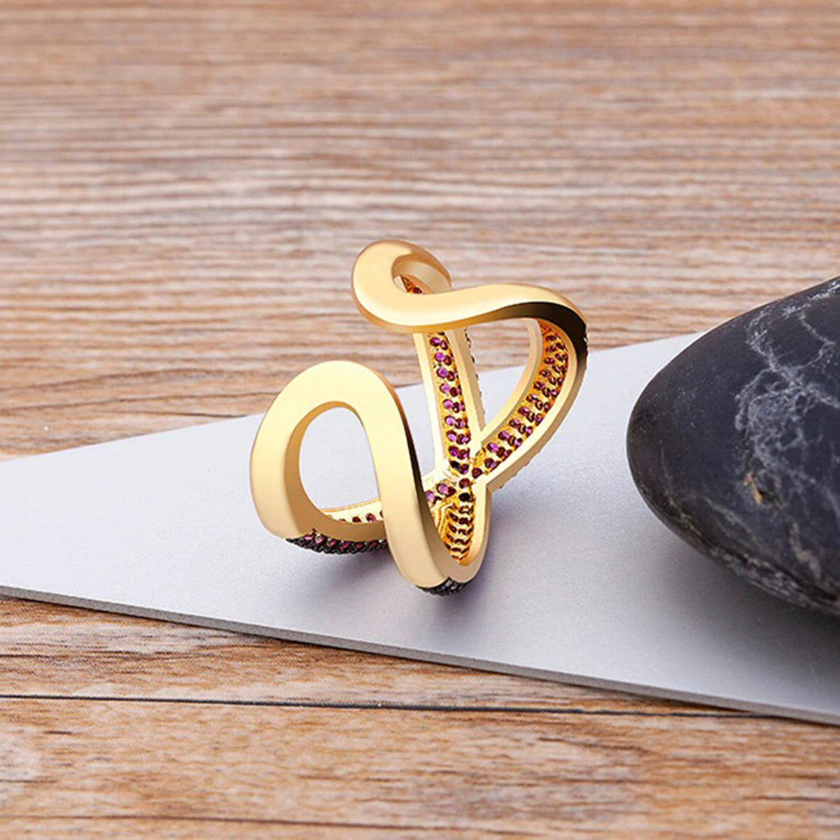Stylish Cross Black Spinal Gold Adjustable Band Ring Gift Bulk