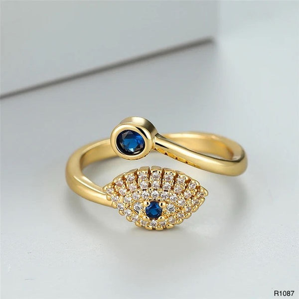 Evil Eye Blue Gold CZ Adjustable Free Size Band Ring Gift Bulk Main image