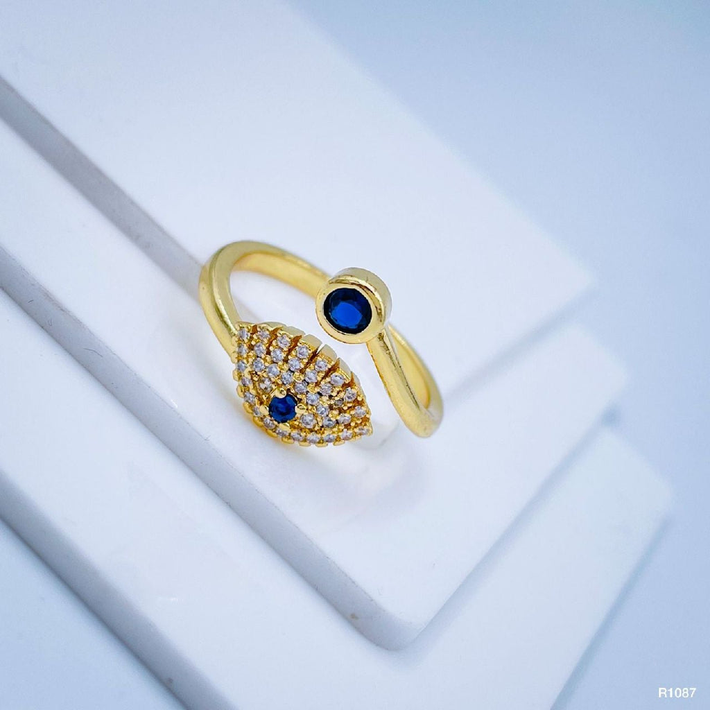 Evil Eye Blue Gold CZ Adjustable Free Size Band Ring Gift Bulk