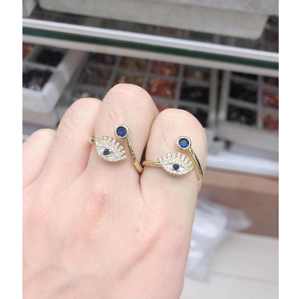 Evil Eye Blue Gold CZ Adjustable Free Size Band Ring Gift Bulk