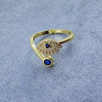 Evil Eye Blue Gold CZ Adjustable Free Size Band Ring Gift Bulk