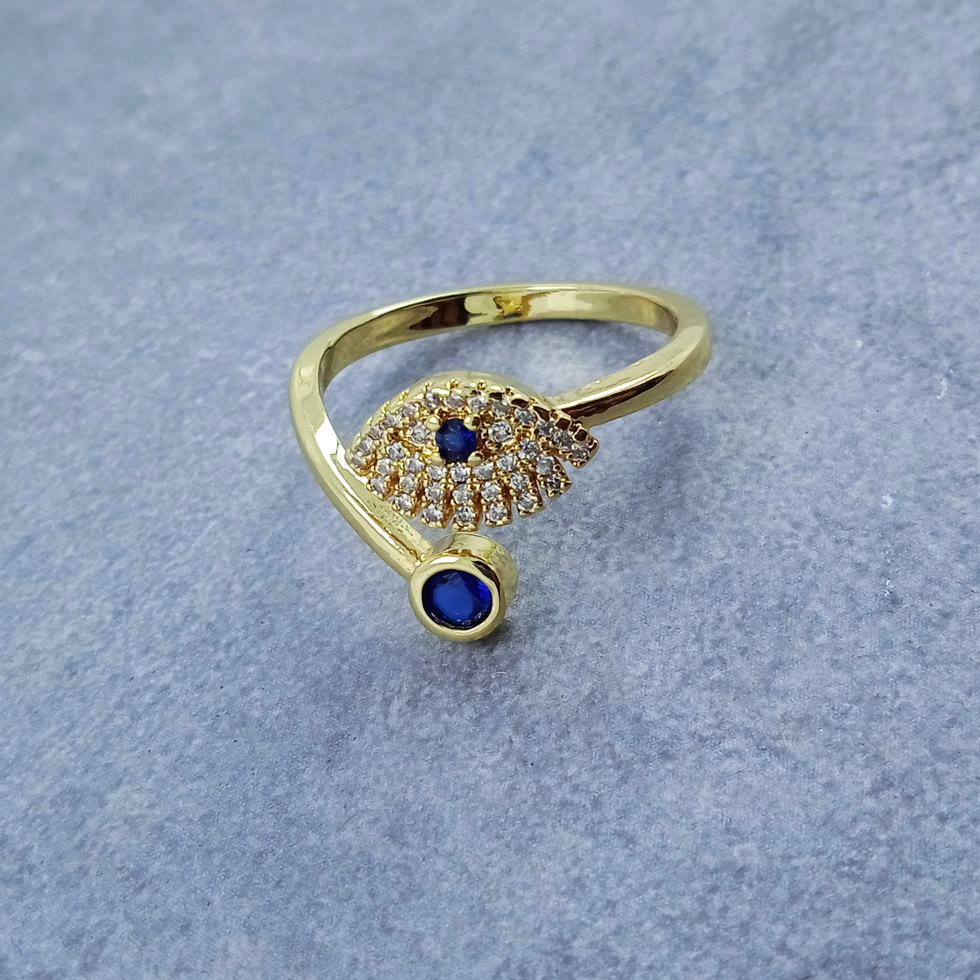Evil Eye Blue Gold CZ Adjustable Free Size Band Ring Gift Bulk