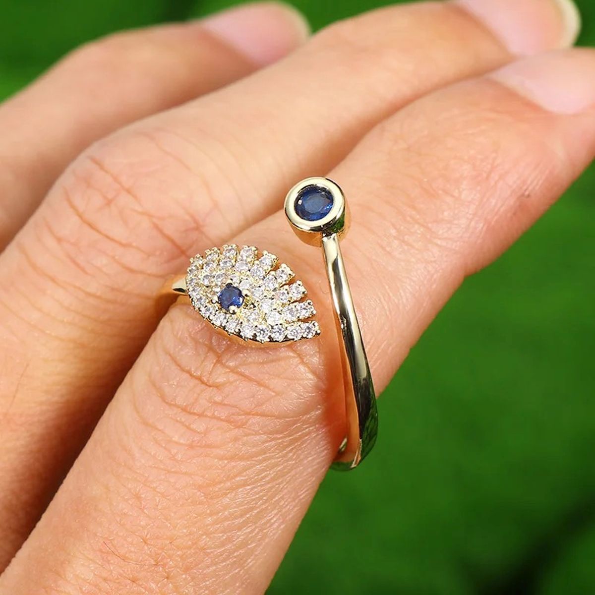 Evil Eye Blue Gold CZ Adjustable Free Size Band Ring Gift Bulk