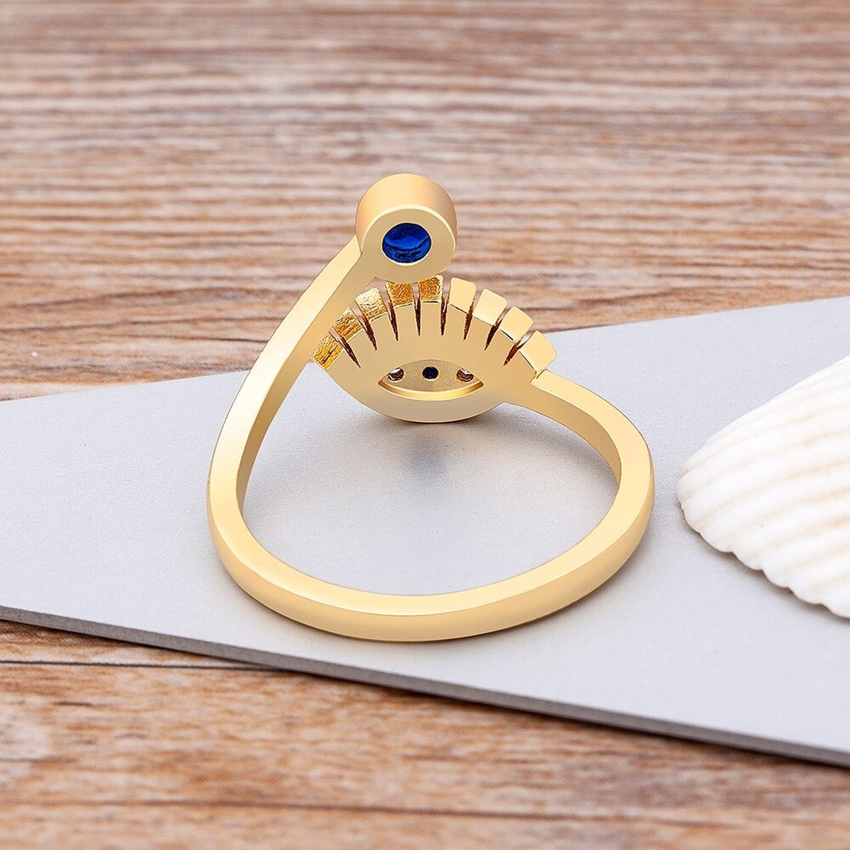 Evil Eye Blue Gold CZ Adjustable Free Size Band Ring Gift Bulk