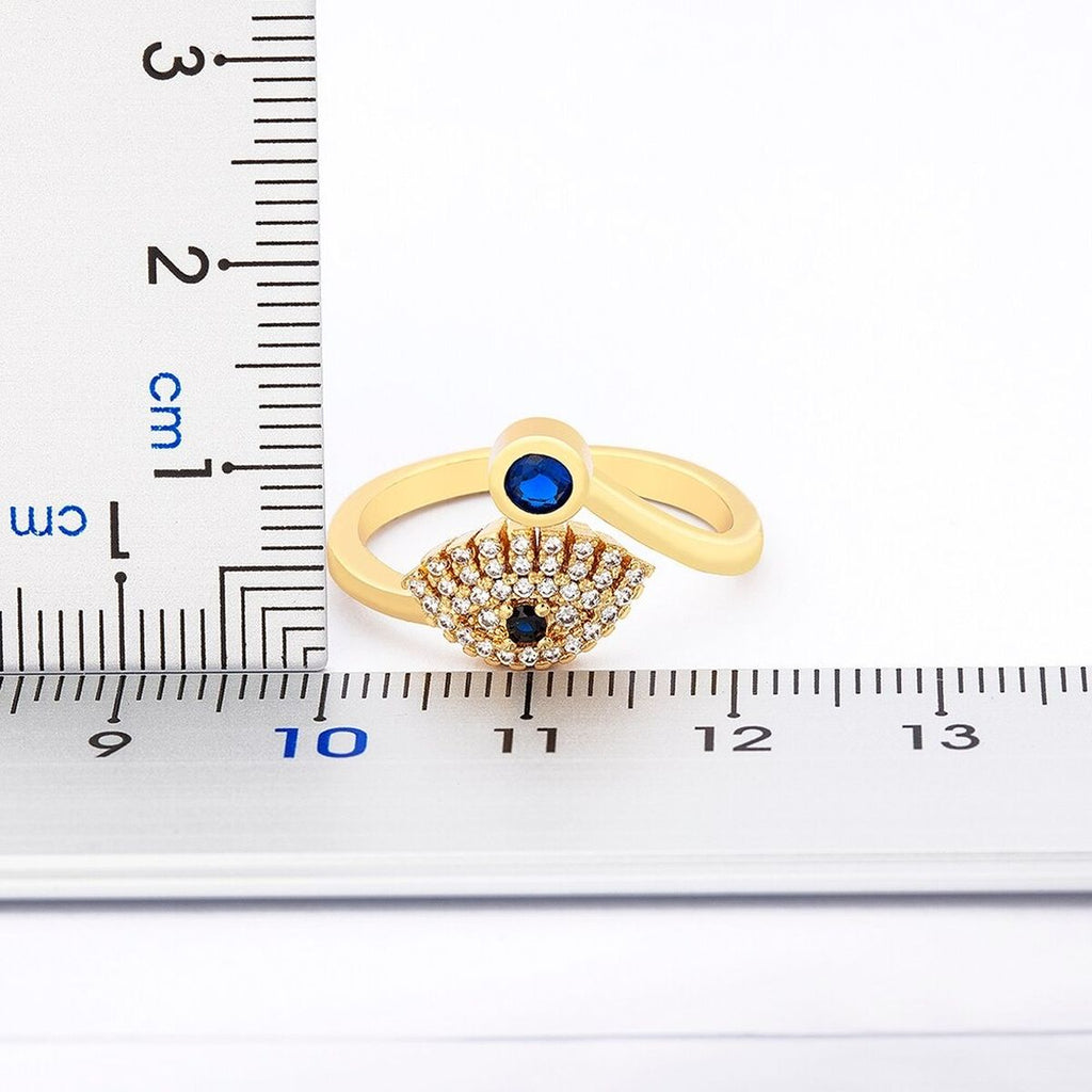 Evil Eye Blue Gold CZ Adjustable Free Size Band Ring Gift Bulk