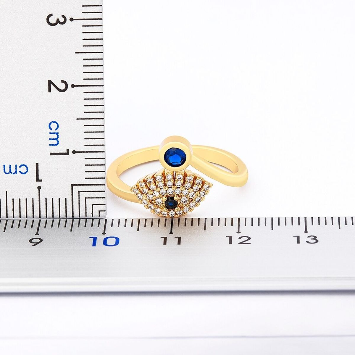 Evil Eye Blue Gold CZ Adjustable Free Size Band Ring Gift Bulk
