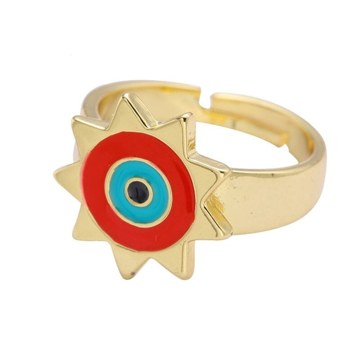 Sun Evil Eye White Enamel Gold Adjustable Band Ring Gift Bulk