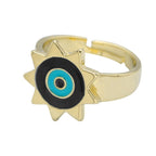 Sun Evil Eye White Enamel Gold Adjustable Band Ring Gift Bulk