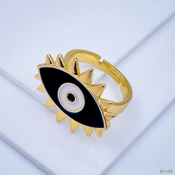 Flower Oval Evil Eye Red Enamel Gold Adjustable Band Ring Gift Bulk Secondary image