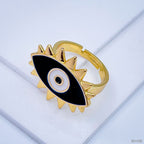 Flower Oval Evil Eye Red Enamel Gold Adjustable Band Ring Gift Bulk