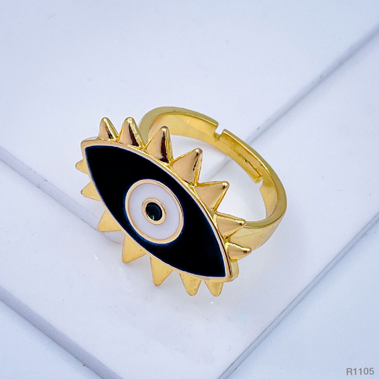 Flower Oval Evil Eye Red Enamel Gold Adjustable Band Ring Gift Bulk