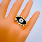 Flower Oval Evil Eye Red Enamel Gold Adjustable Band Ring Gift Bulk