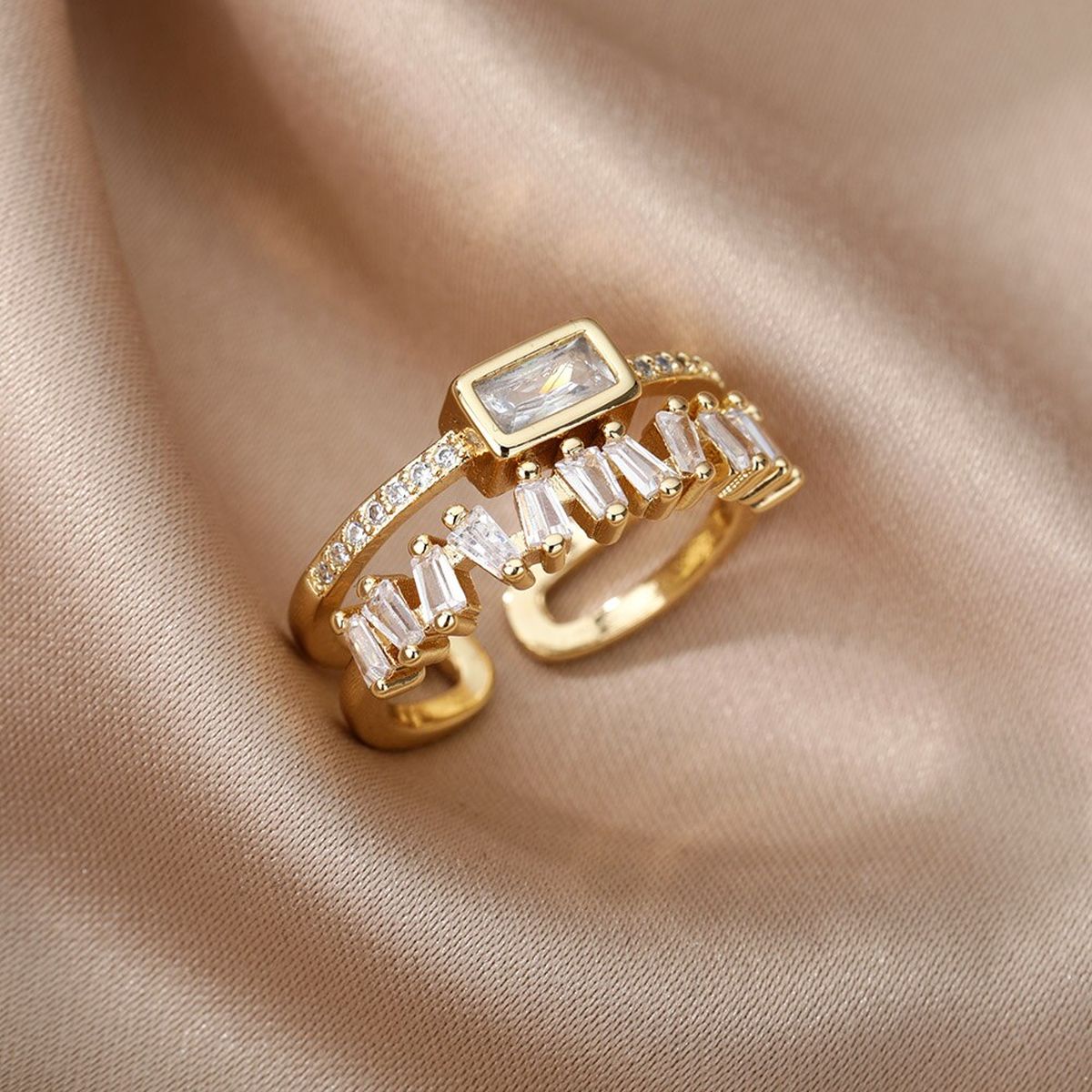Stylish Baguette American Diamond Gold Ring For Women Bulk