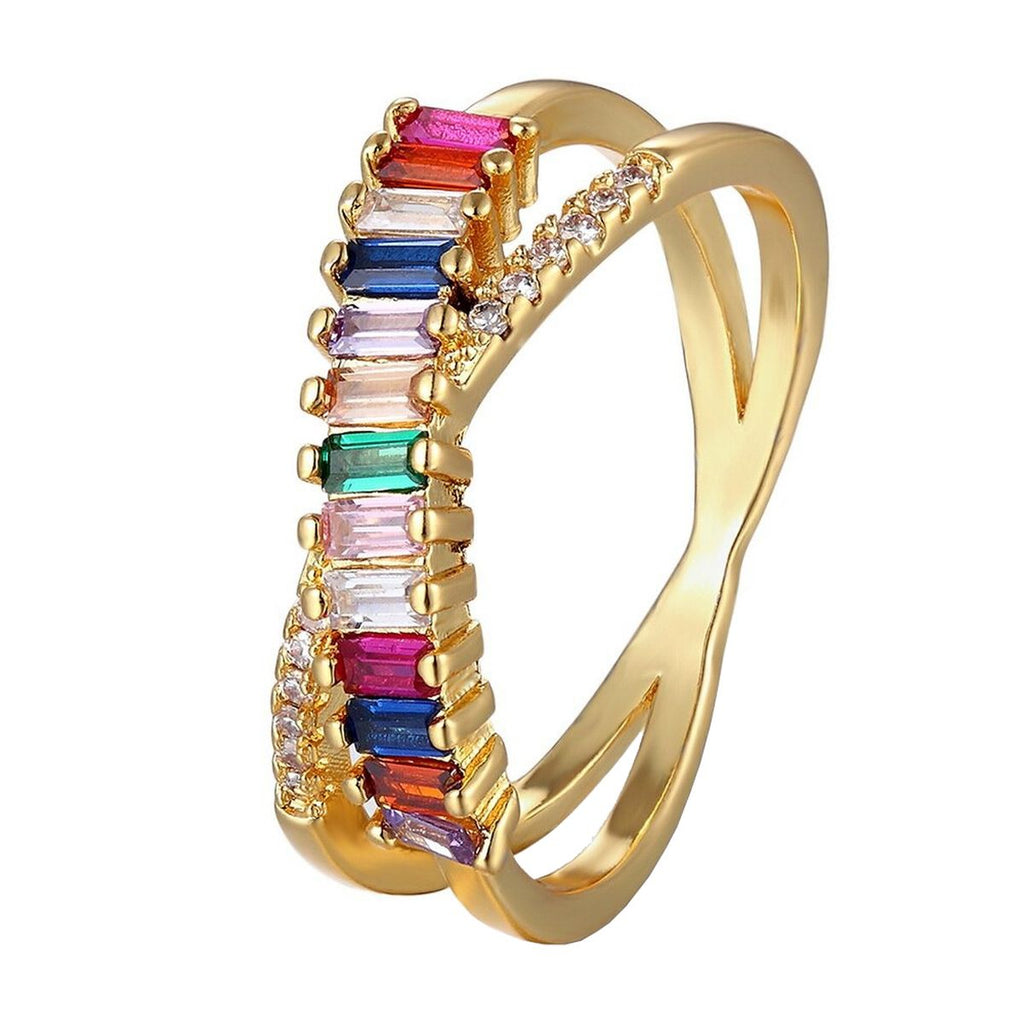 Rainbow Gold Multicolour Copper CZ Crystal Band Ring Bulk