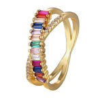 Rainbow Gold Multicolour Copper CZ Crystal Band Ring Bulk
