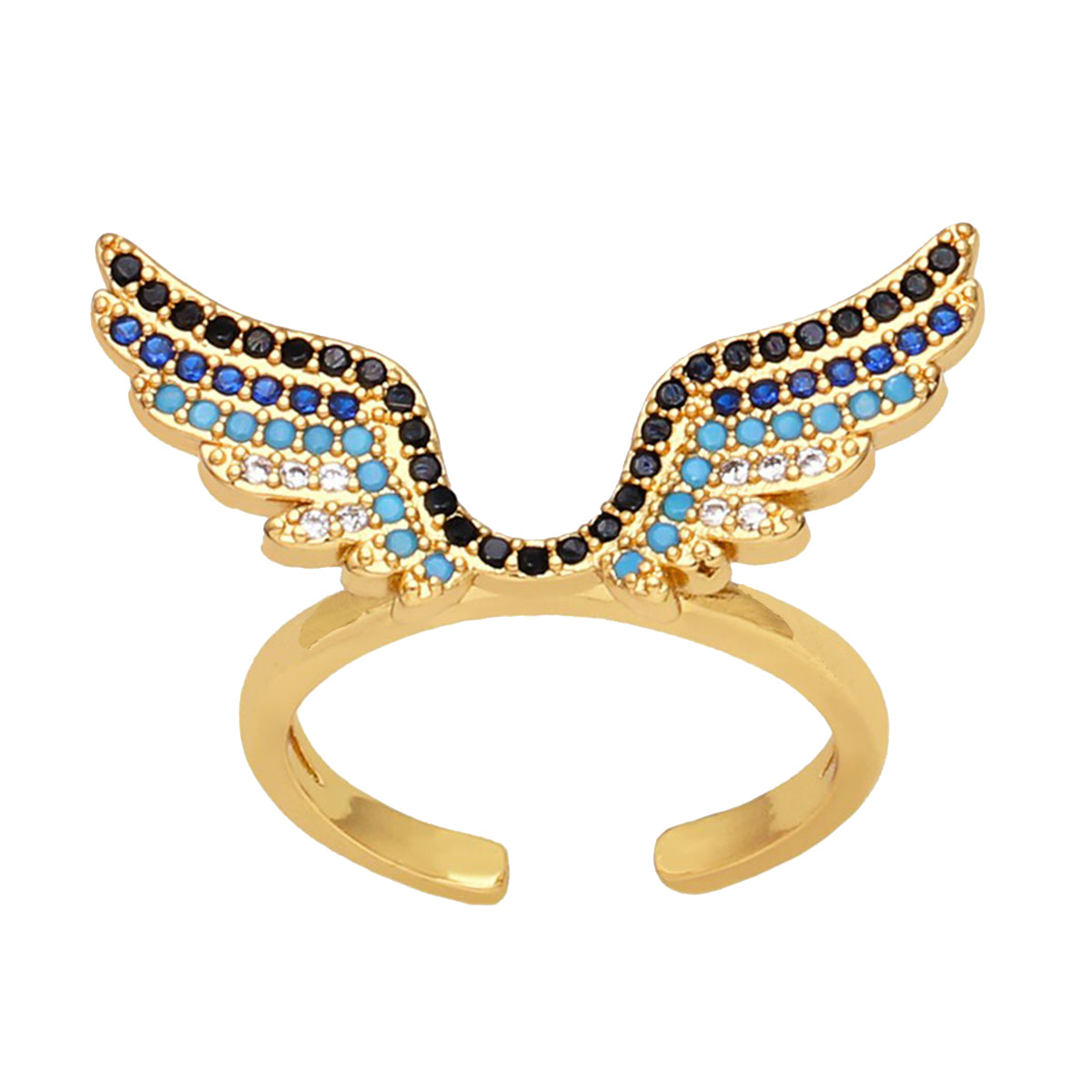 Wings Black Blue Gold Copper CZ Crystal Adjustable Band Ring Bulk
