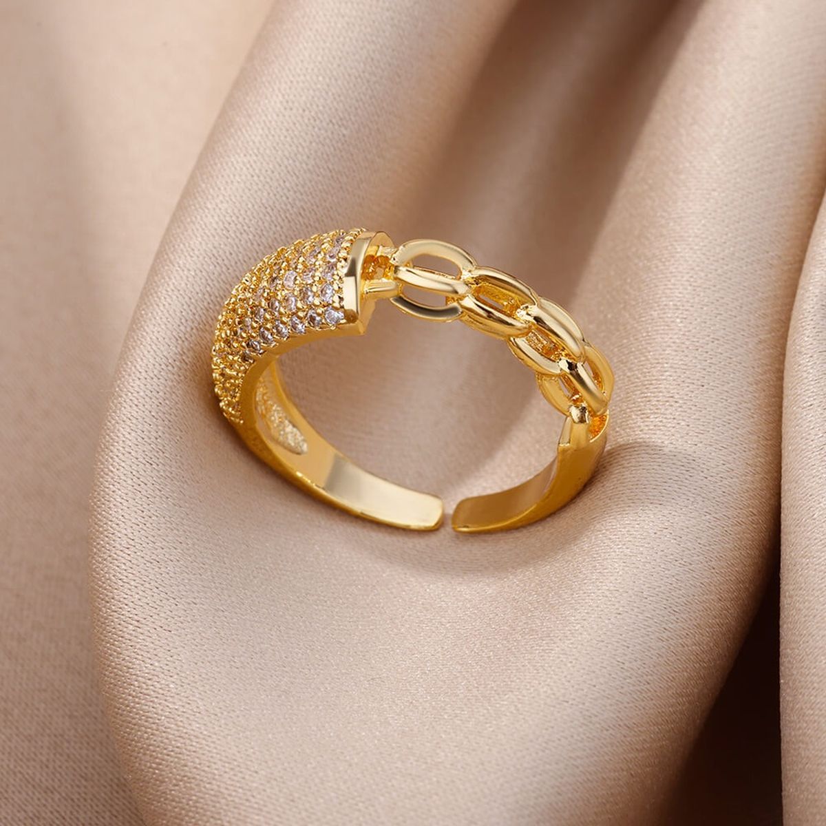 Stylish Curb Gold Copper Adjustable Ring For Women Bulk