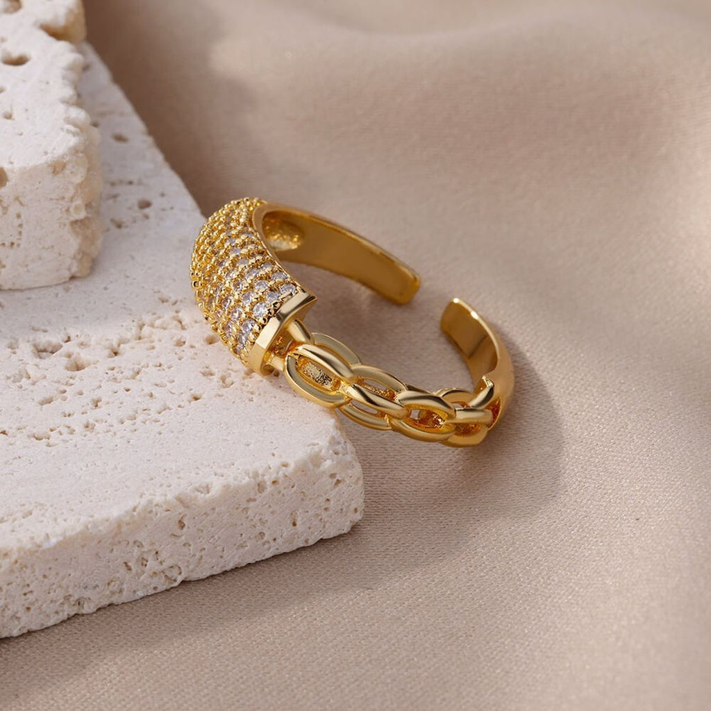 Stylish Curb Gold Copper Adjustable Ring For Women Bulk