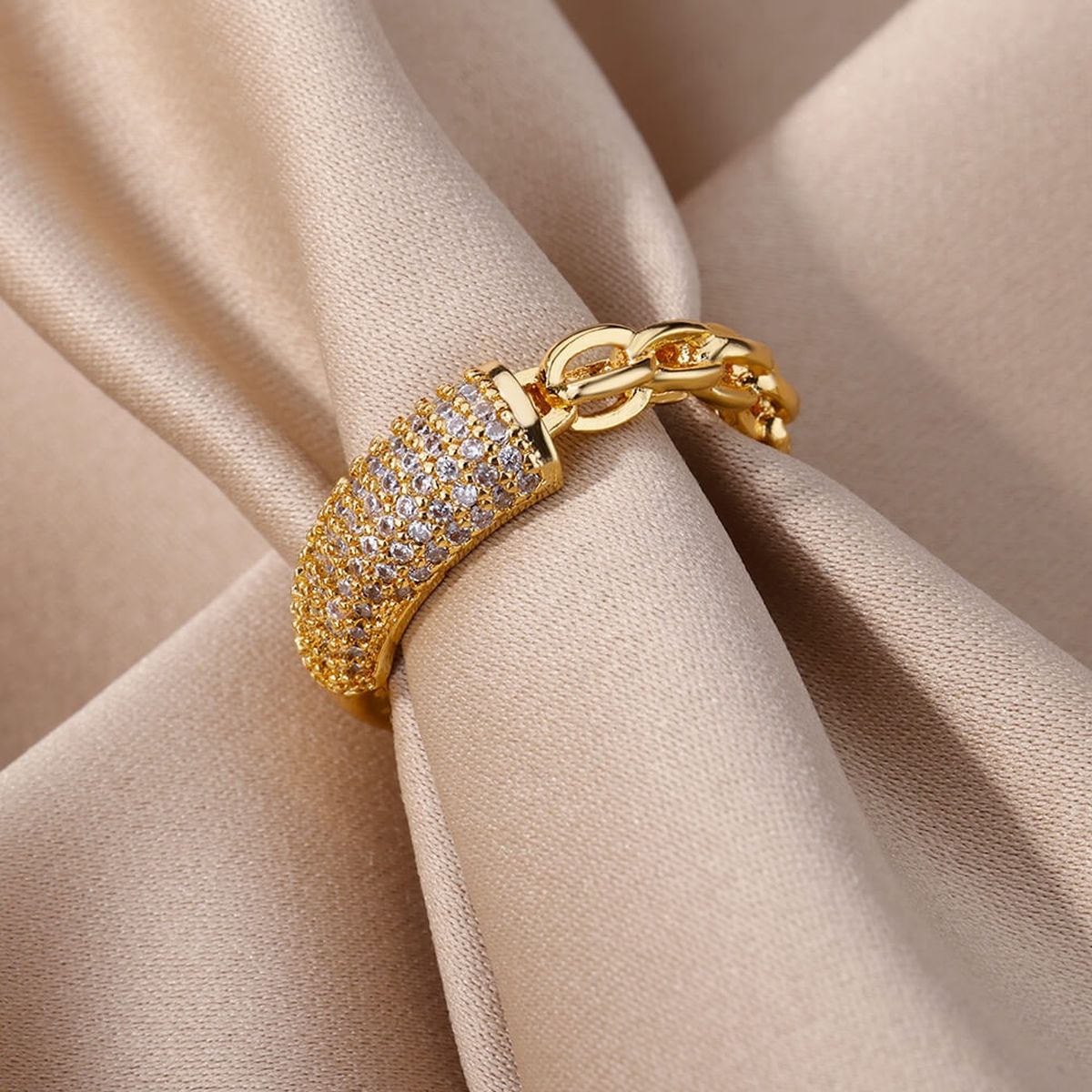 Stylish Curb Gold Copper Adjustable Ring For Women Bulk