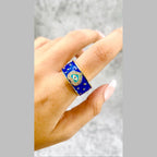 Heart Evil Eye Blue Gold American Diamond Enamel Adjustable Ring Bulk