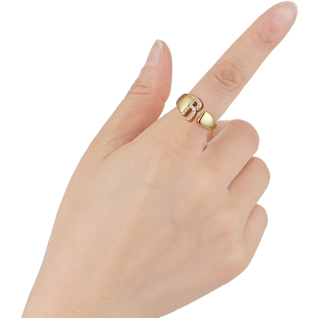 Initial Alphabets Letter CZ Gold Adjustable Band Ring Bulk
