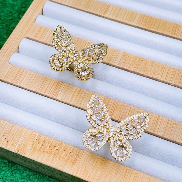 Large Butterfly Cubic Zirconia Gold Copper Free Size Ring Women Bulk Main image