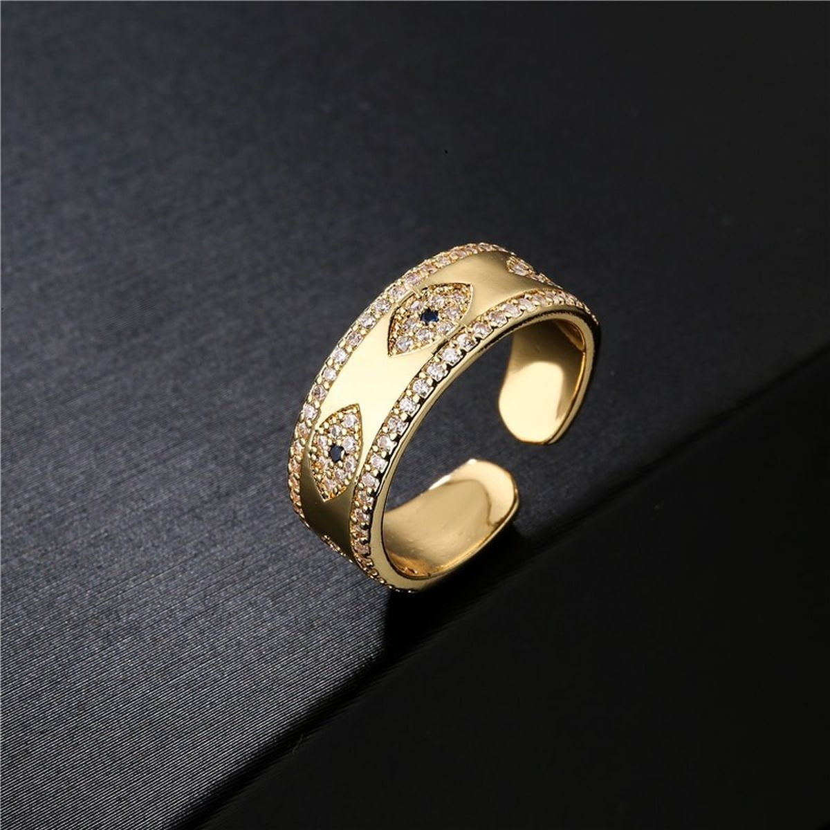 Evil Eye 18K Gold Cubic Zirconia Copper Free Size Open Ring Women Bulk Main image