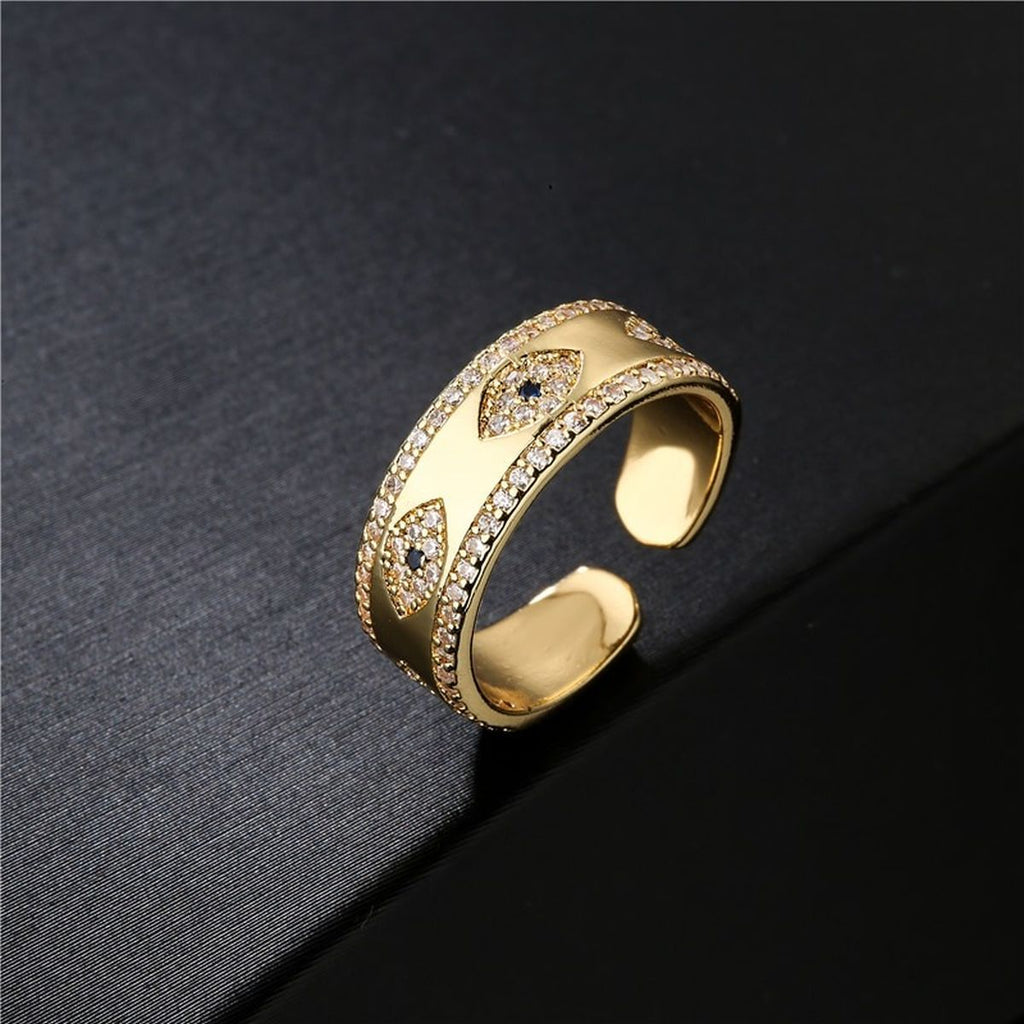 Evil Eye 18K Gold Cubic Zirconia Copper Free Size Open Ring Women Bulk