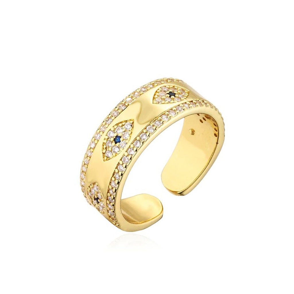 Evil Eye 18K Gold Cubic Zirconia Copper Free Size Open Ring Women Bulk