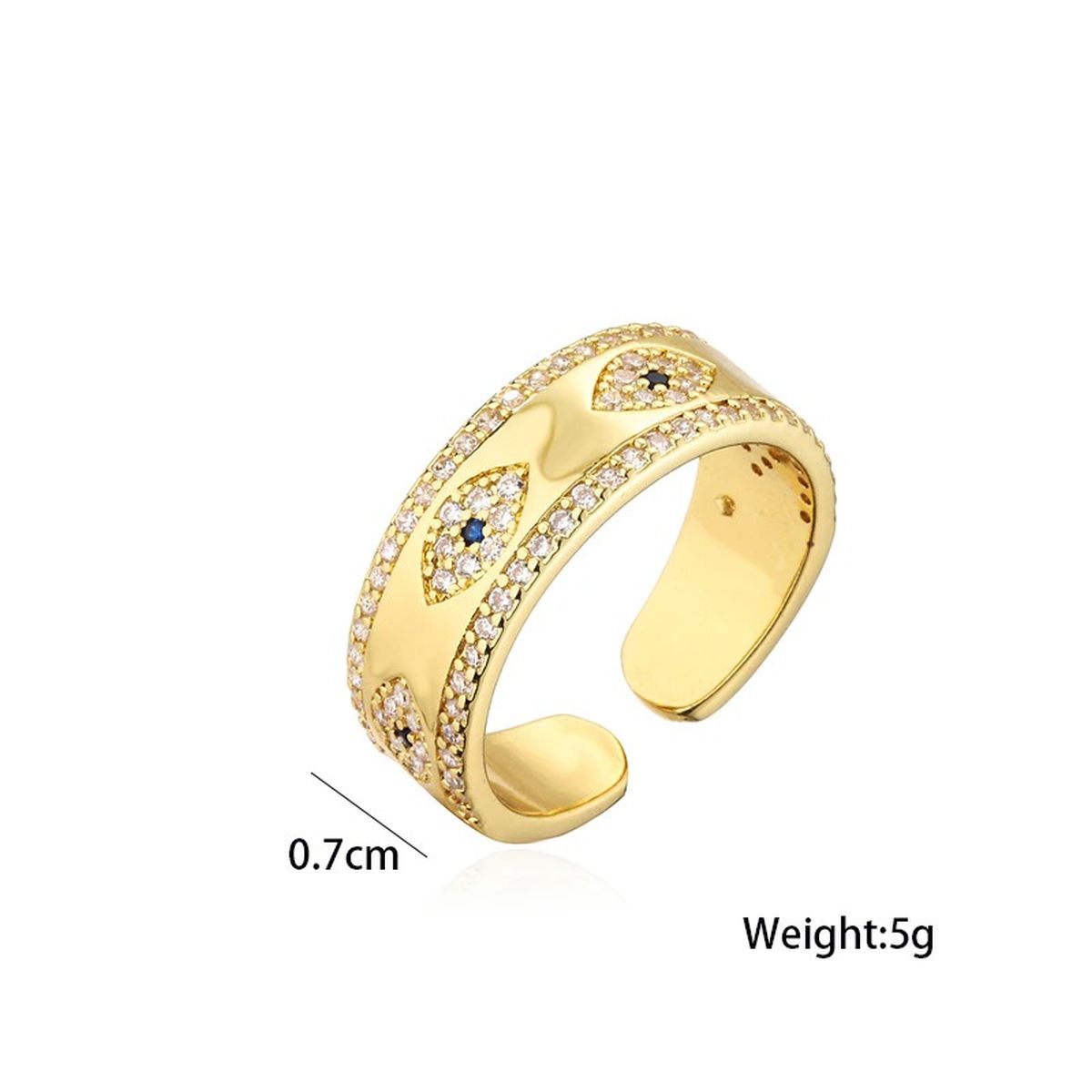 Evil Eye 18K Gold Cubic Zirconia Copper Free Size Open Ring Women Bulk