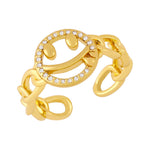 Smiley Face Copper Cubic Zirconia Gold Free Size Adjustable Ring Bulk
