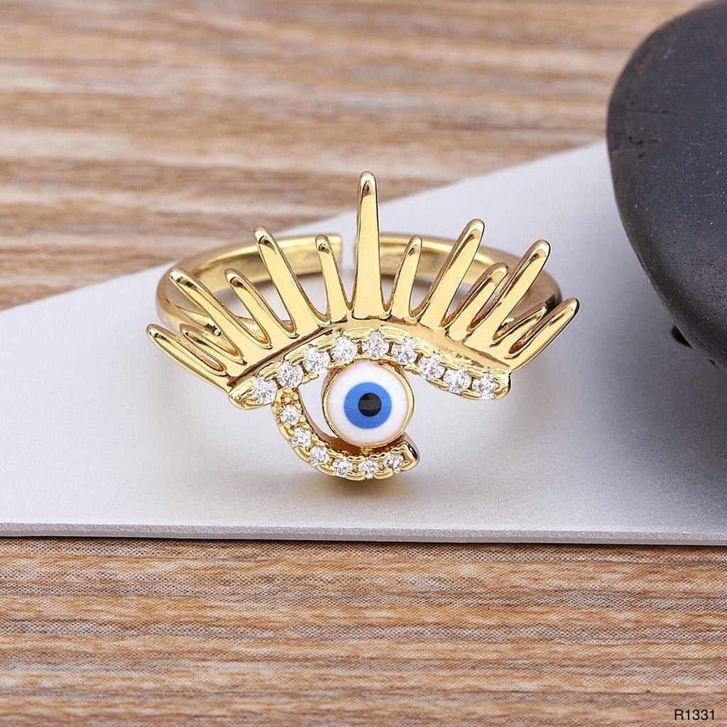 Sun Evil Eye Copper Cubic Zirconia Free Size Adjustable Ring Bulk