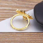 Sun Evil Eye Copper Cubic Zirconia Free Size Adjustable Ring Bulk