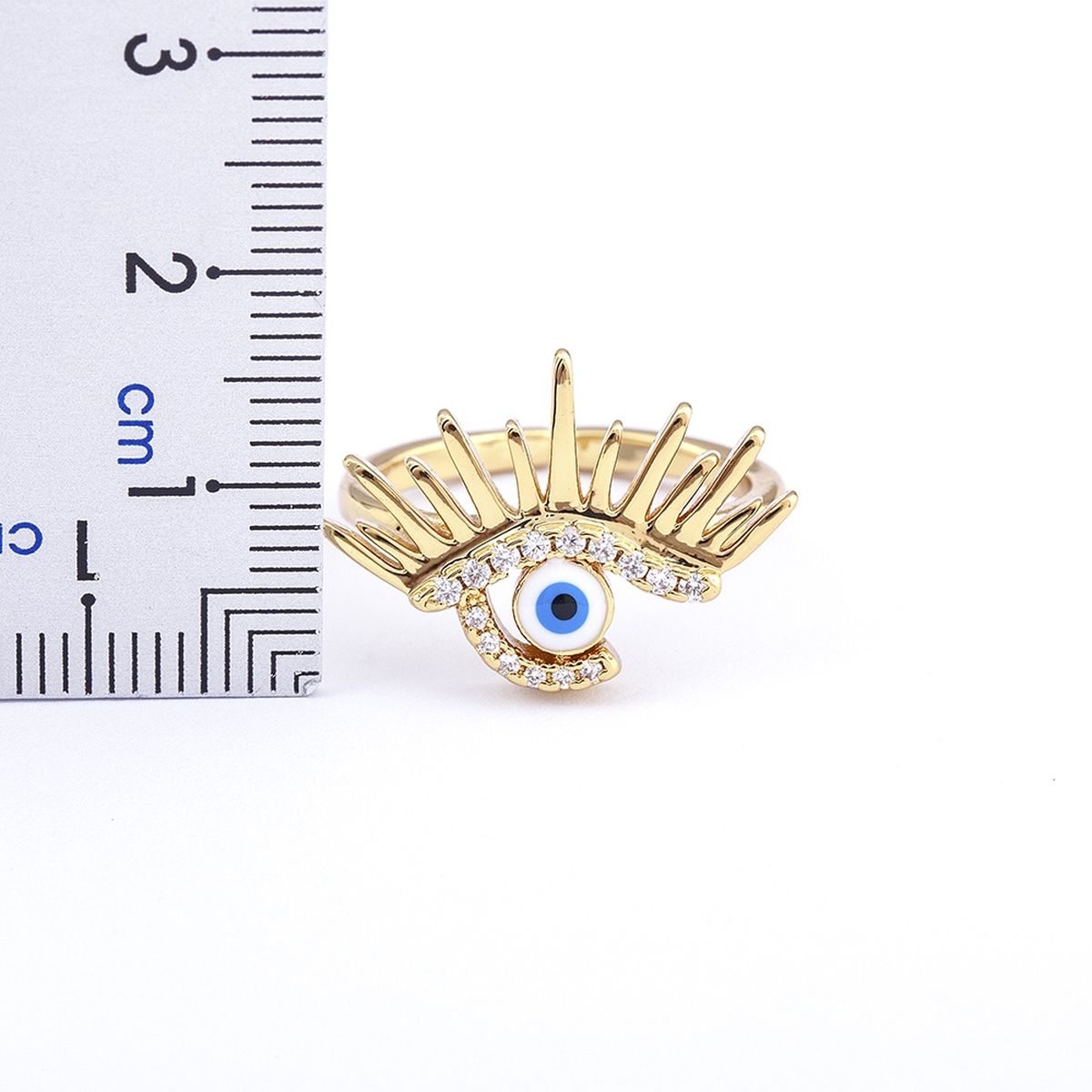 Sun Evil Eye Copper Cubic Zirconia Free Size Adjustable Ring Bulk