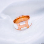 Stainless Steel White Enamel 18K Rose Gold Band Ring For Women Bulk