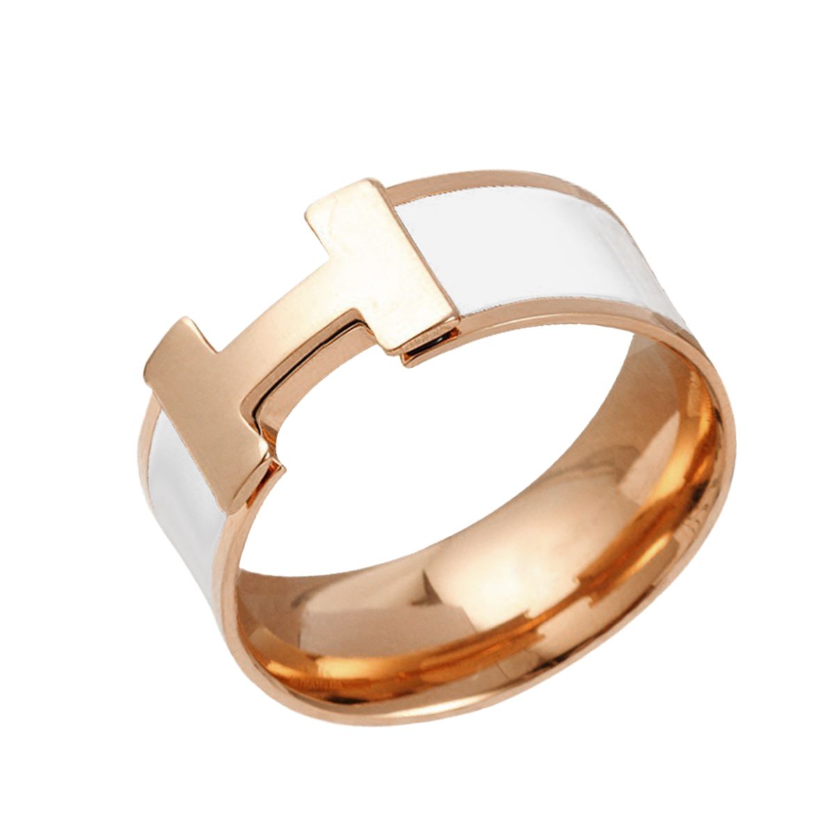 Stainless Steel White Enamel 18K Rose Gold Band Ring For Women Bulk