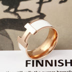 Stainless Steel White Enamel 18K Rose Gold Band Ring For Women Bulk
