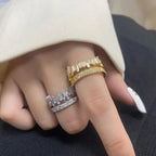Copper Cubic Zirconia Crystal Baguette Gold Adjustable Ring Women Bulk