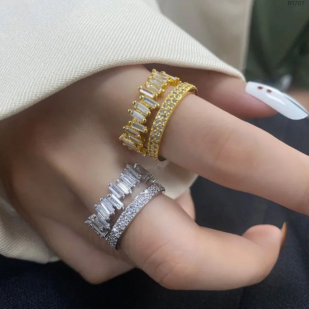 Copper Cubic Zirconia Crystal Baguette Gold Adjustable Ring Women Bulk