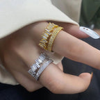 Copper Cubic Zirconia Crystal Baguette Gold Adjustable Ring Women Bulk