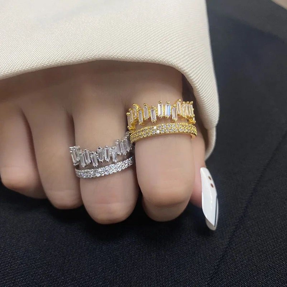 Copper Cubic Zirconia Crystal Baguette Gold Adjustable Ring Women Bulk