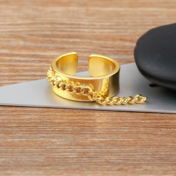 Copper Gold Curb Free Size Adjustable Band Ring For Women Bulk Secondary image
