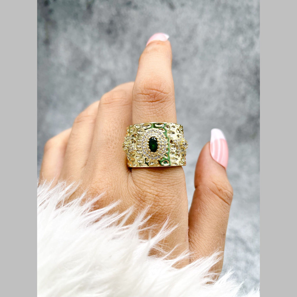 Copper Etched Green Emerald Gold Adjustable Band Ring Women Bulk