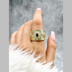 Copper Etched Green Emerald Gold Adjustable Band Ring Women Bulk